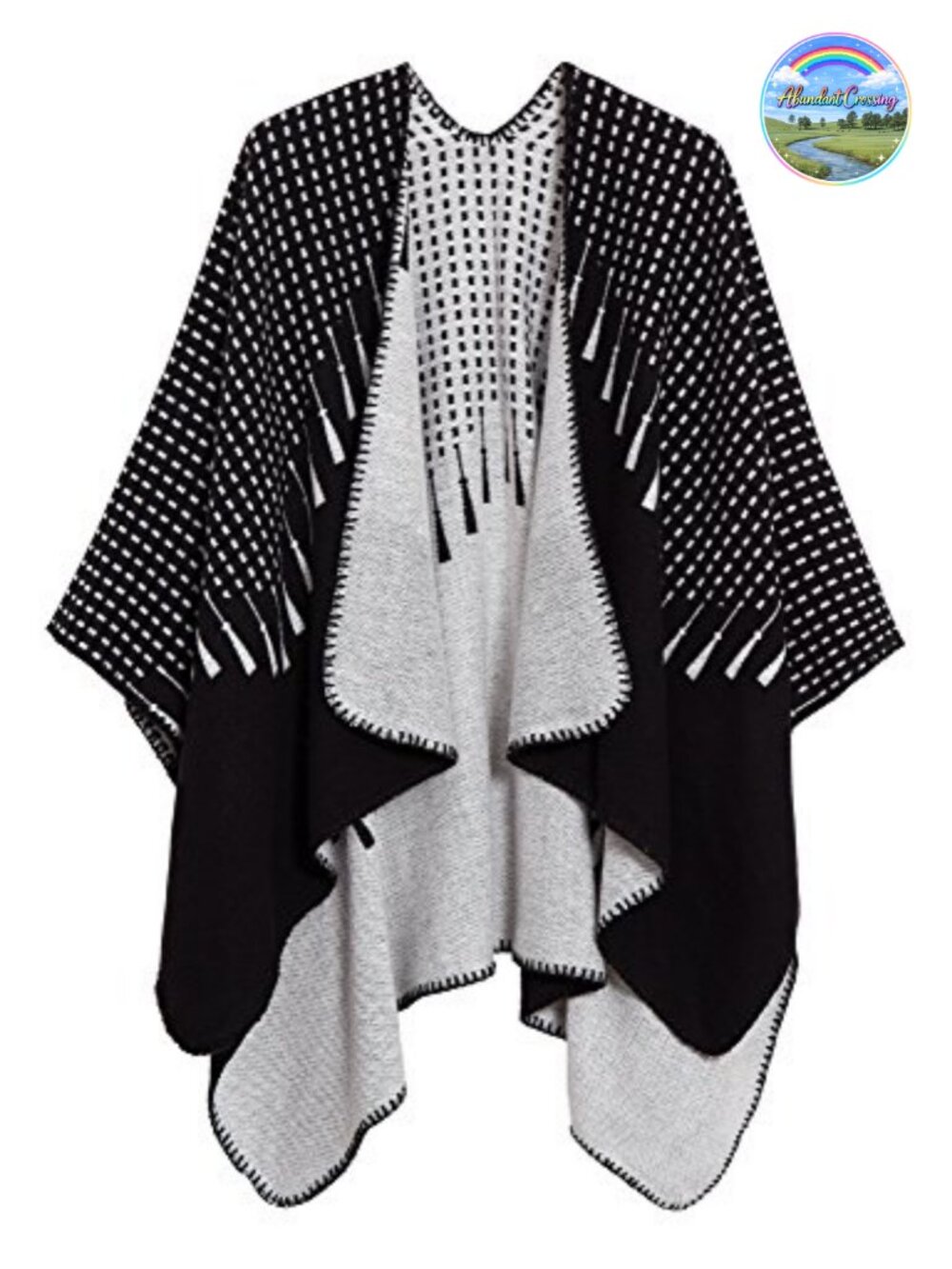 Women's Color Block Open Front Poncho Shawl Wrap Cape Ruana